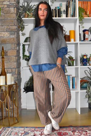 Sunday Morning 7/8 Barrel Pant Grey & Camel